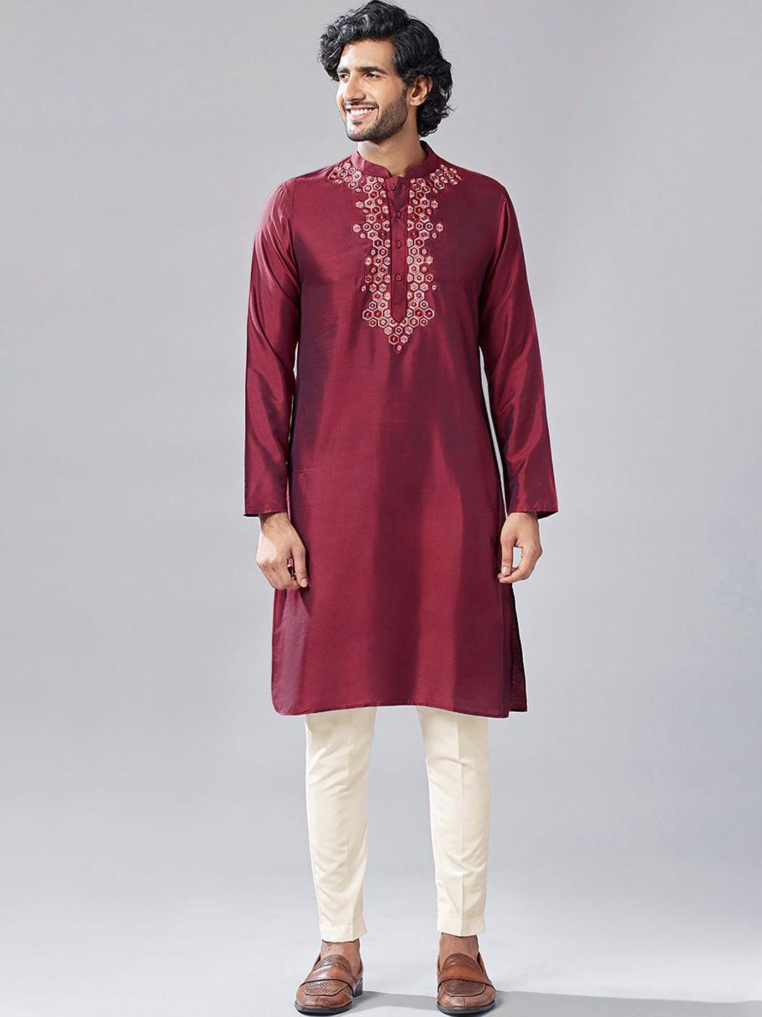 kisah geometric yoke design regular thread work kurta with pyjamas