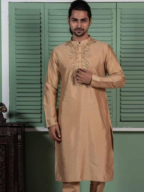 kisah gold cotton regular fit embellished kurta