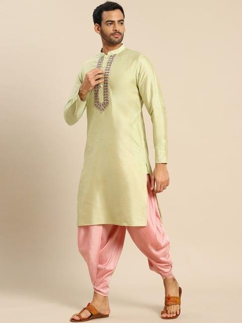 kisah green & pink regular fit self pattern kurta bottom set