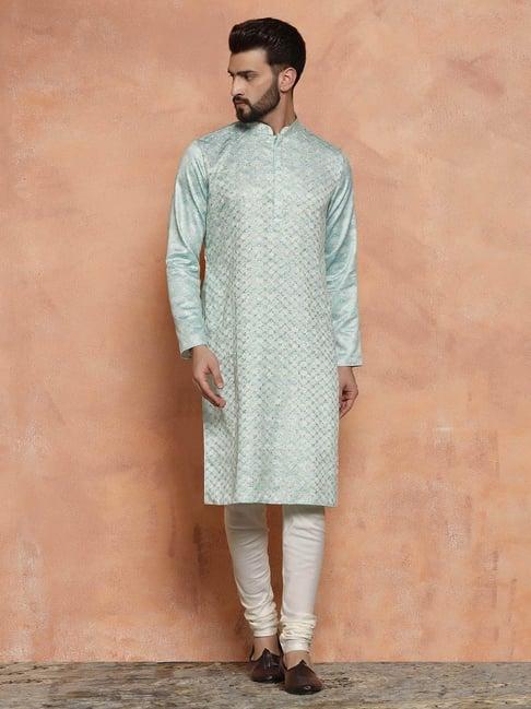 kisah green & white regular fit embroidered kurta bottom set