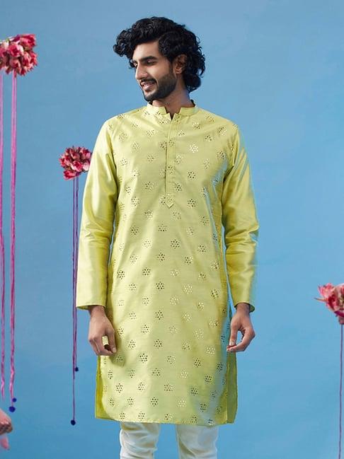 kisah green regular fit embellished kurta