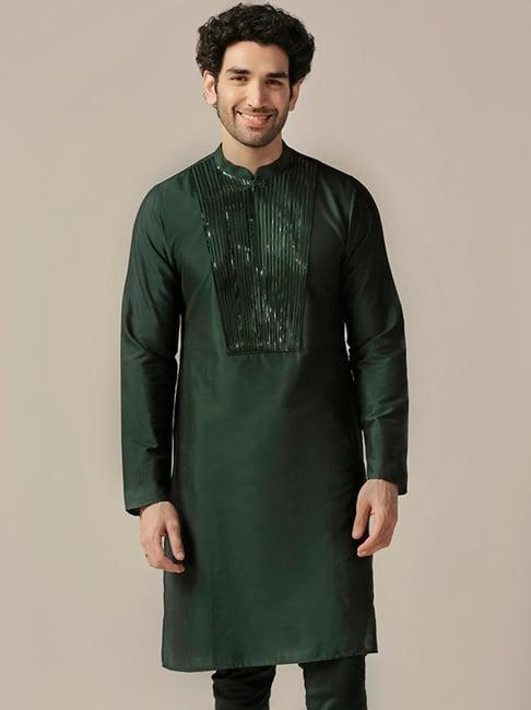 kisah green regular fit embellished kurta