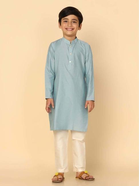 kisah kids dirty blue & white regular fit full sleeves kurta set