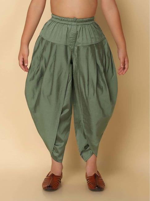 kisah kids green cotton regular fit dhoti pants