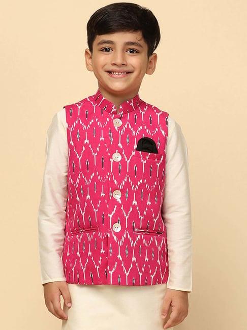 kisah kids hot pink printed nehru jacket