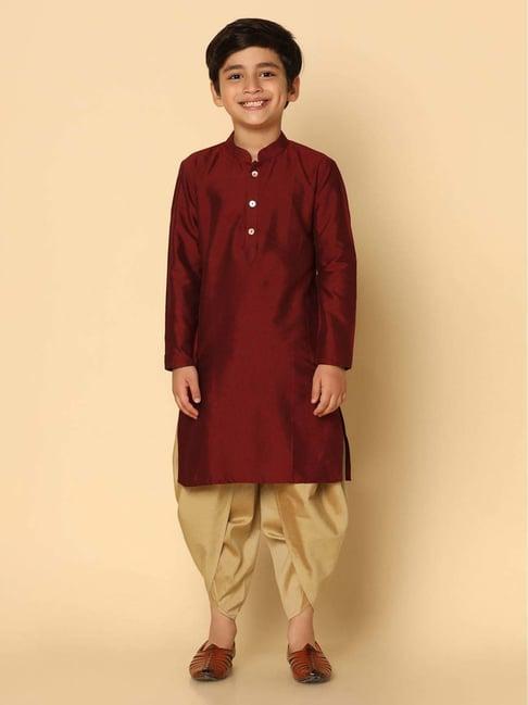 kisah kids maroon & golden regular fit full sleeves kurta set
