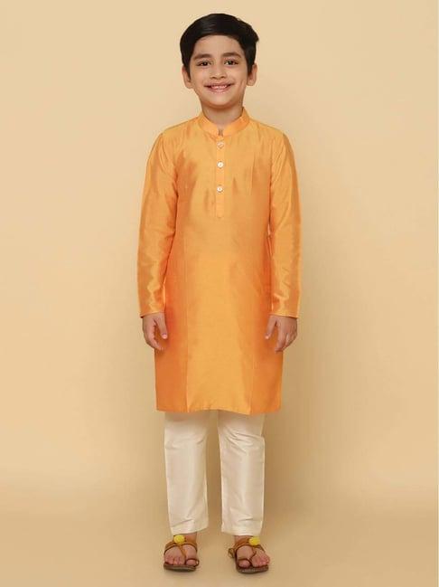 kisah kids orange & white regular fit full sleeves kurta set