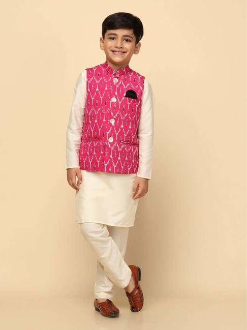 kisah kids pink & white printed full sleeves kurta set