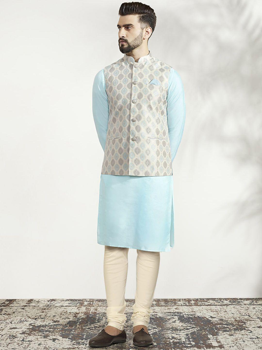 kisah kurta with churidar and woven design nehru jacket