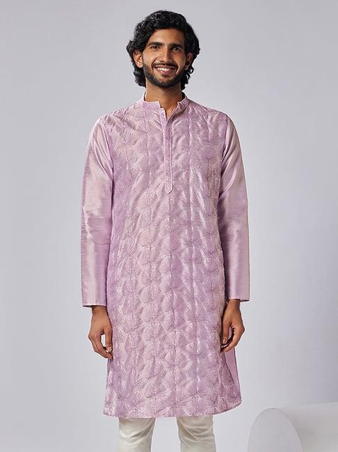 kisah lavender regular fit embroidered kurta