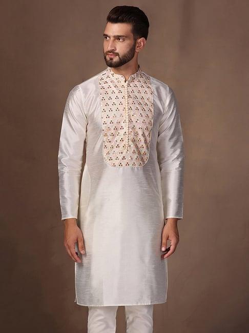 kisah light beige regular fit embroidered kurta