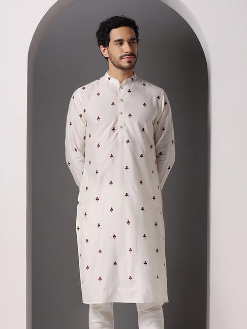 kisah light cream regular fit embroidered kurta