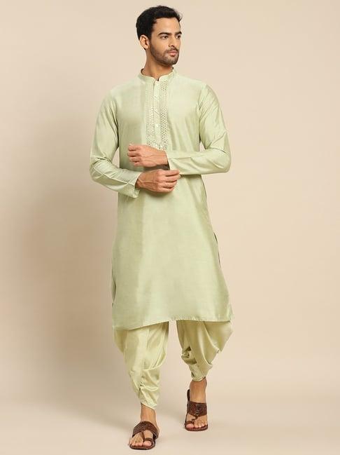 kisah lime green regular fit self pattern kurta bottom set