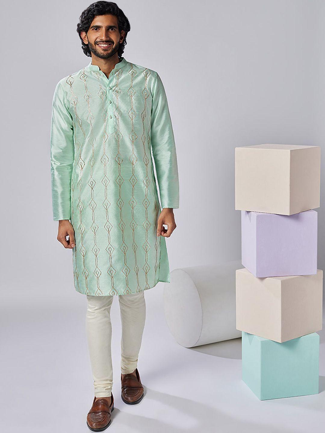 kisah mandarin collar embroidered regular sequinned kurta with churidar