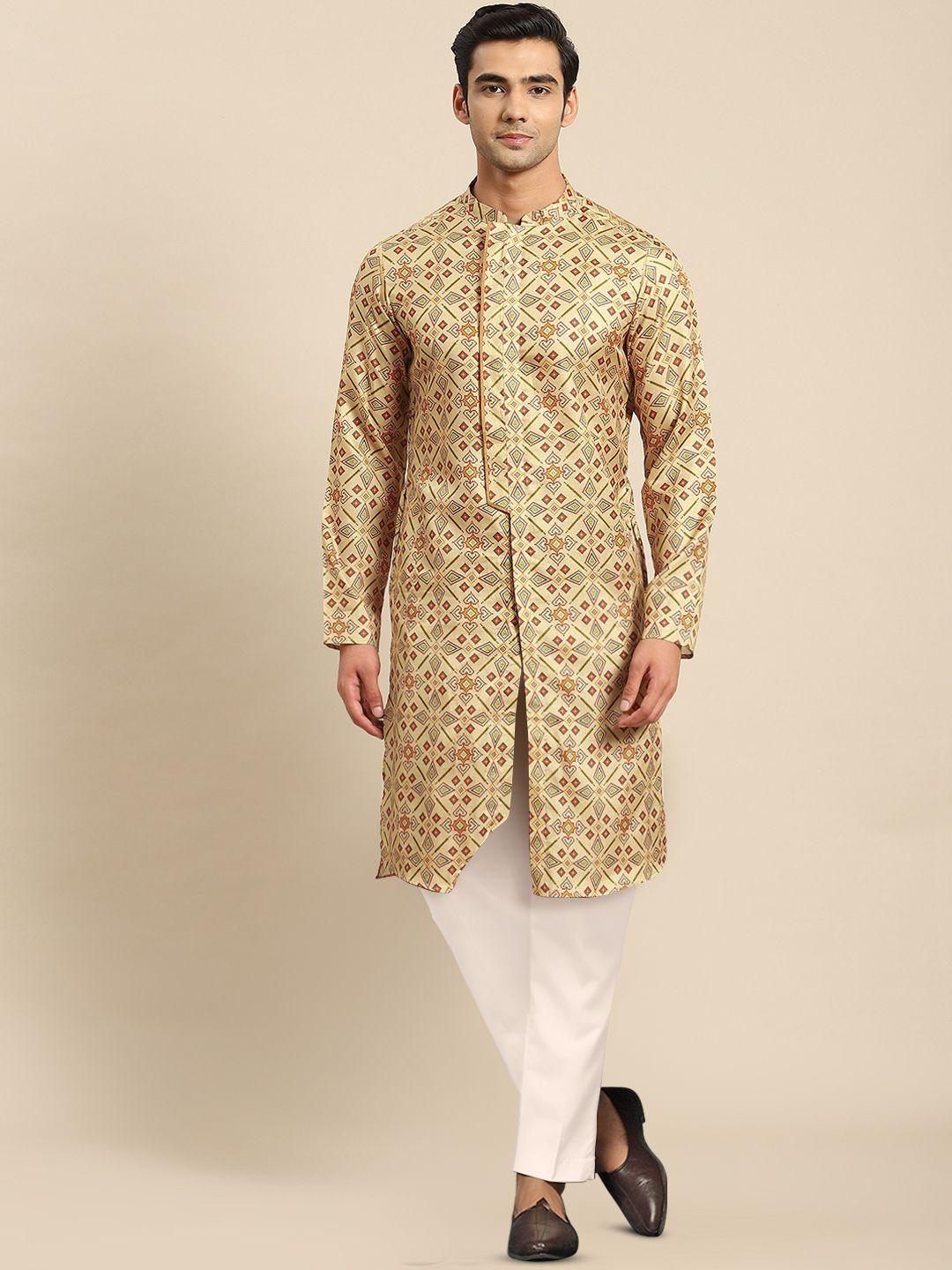 kisah mandarin collar ethnic motif printed regular kurta with trousers
