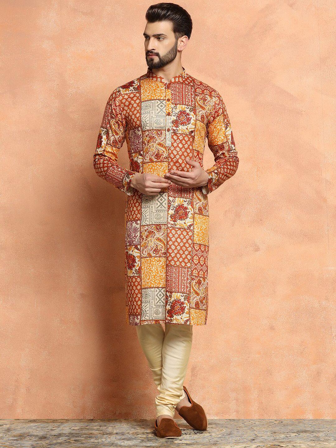 kisah mandarin collar ethnic motifs printed straight kurta with churidar