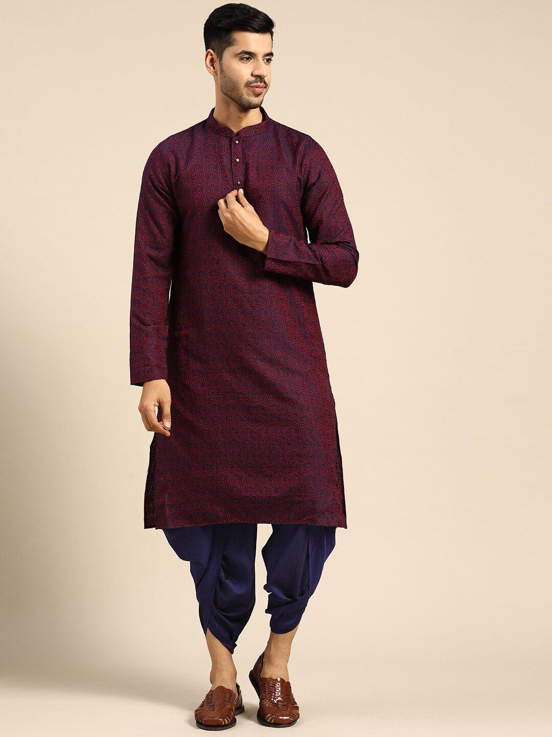 kisah mandarin collar ethnic motifs woven design kurta with dhoti pants