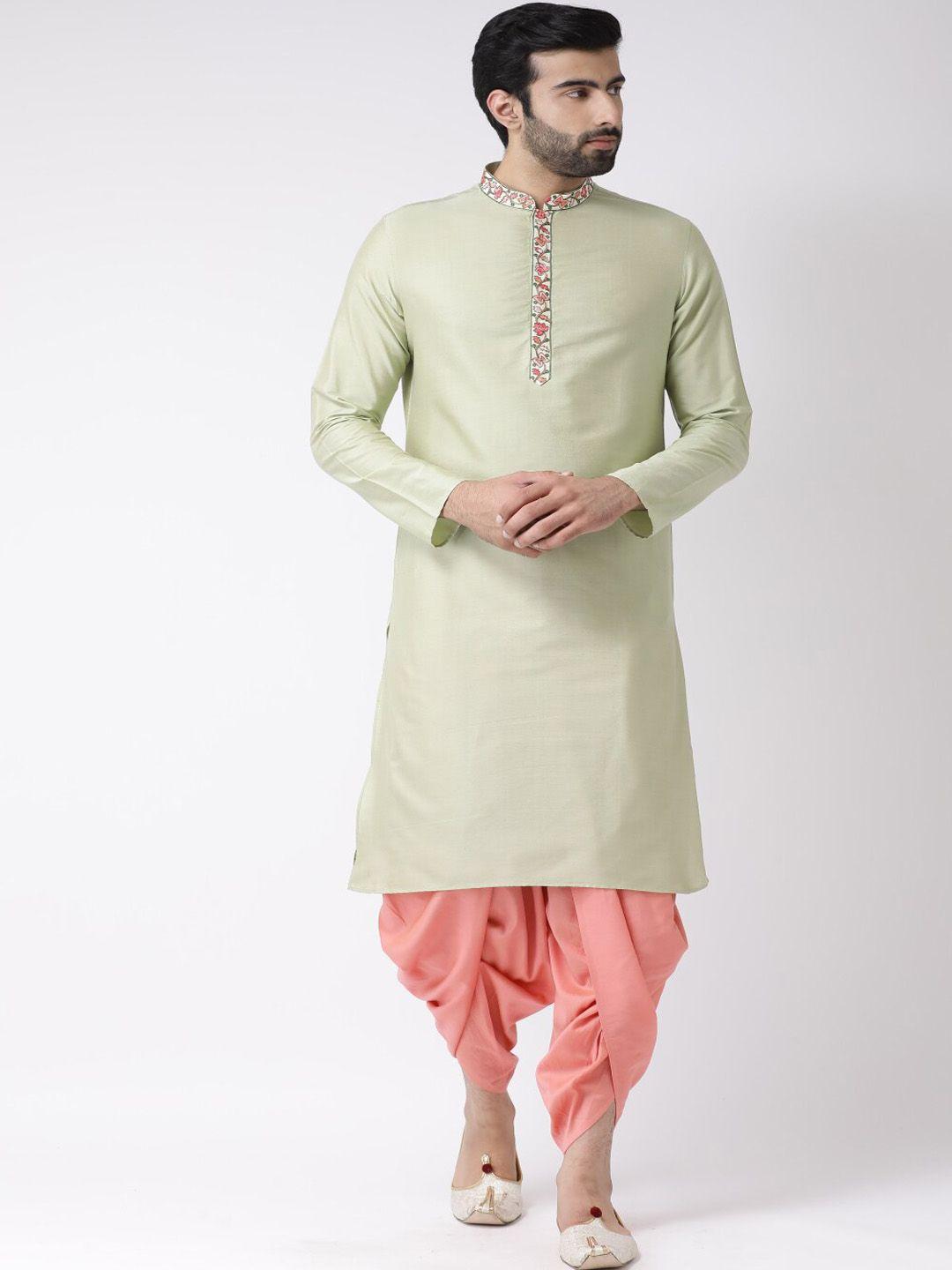 kisah mandarin collar floral yoke design straight kurta with dhoti pants