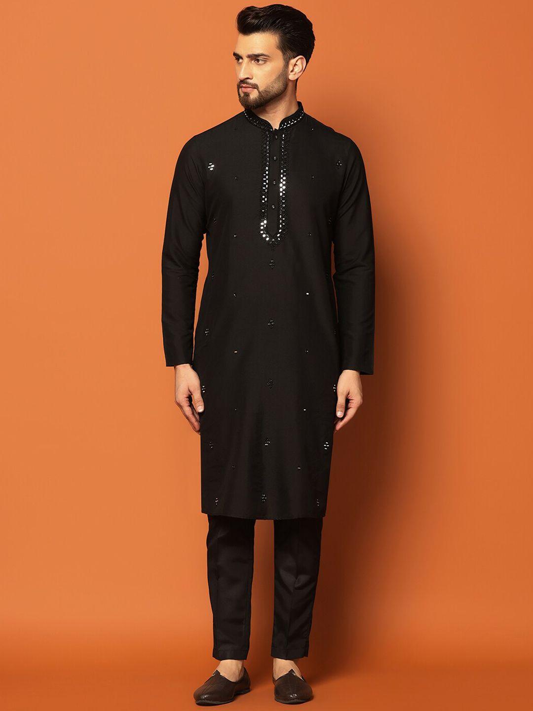 kisah mandarin collar geometric embroidered mirror work regular kurta with trousers