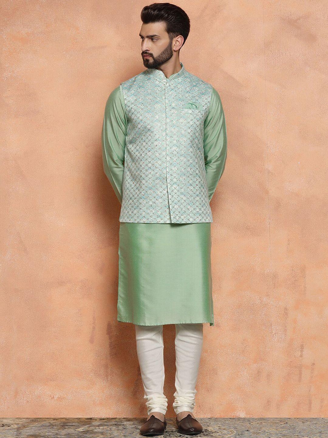 kisah mandarin collar kurta with churidar & nehru jacket