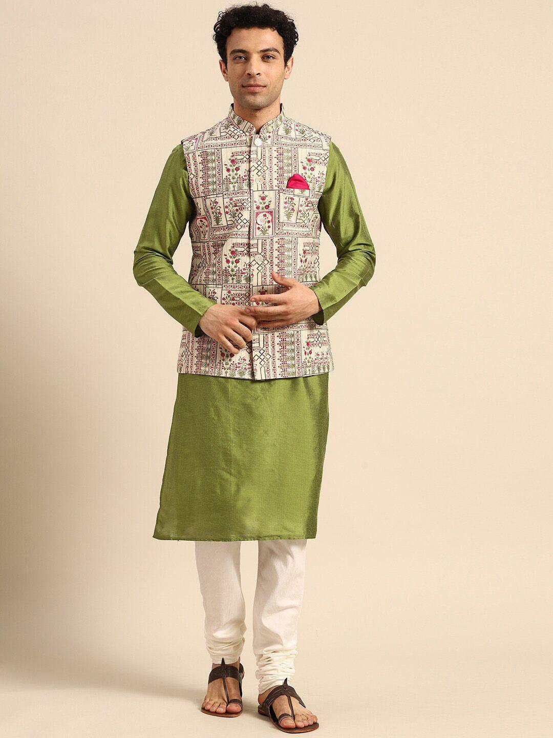 kisah mandarin collar kurta with churidar & nehru jacket