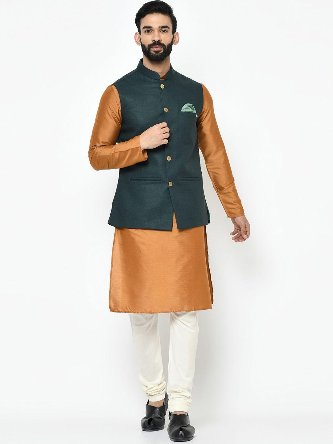 kisah mandarin collar kurta with churidar & nehru jacket