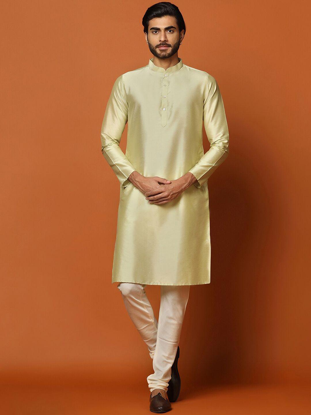 kisah mandarin collar kurta with churidar & woven design nehru jacket