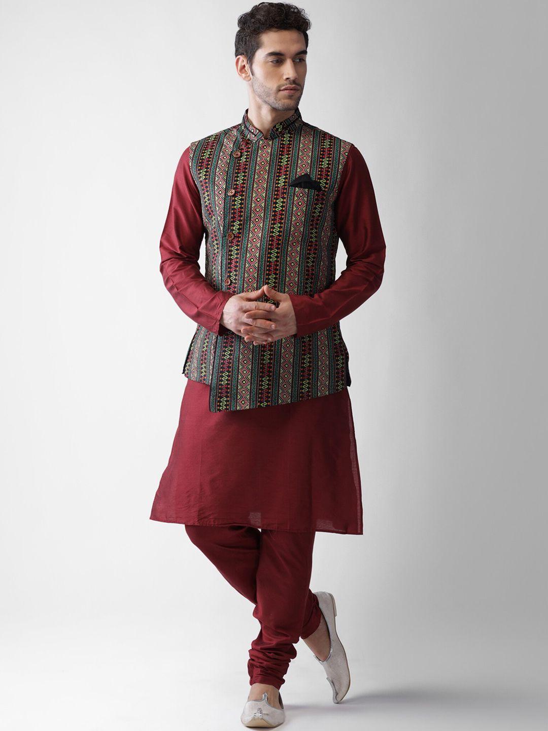 kisah mandarin collar kurta with churidar with printed nehru jacket