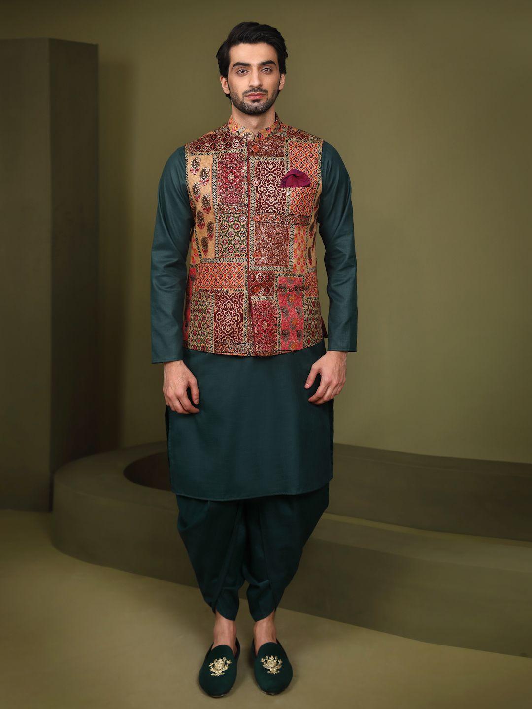 kisah mandarin collar kurta with dhoti pants & nehru jacket