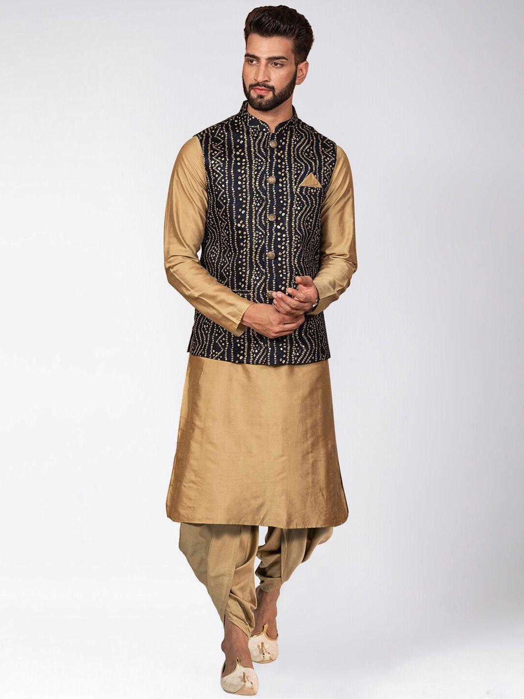 kisah mandarin collar kurta with dhoti pants & printed nehru jacket