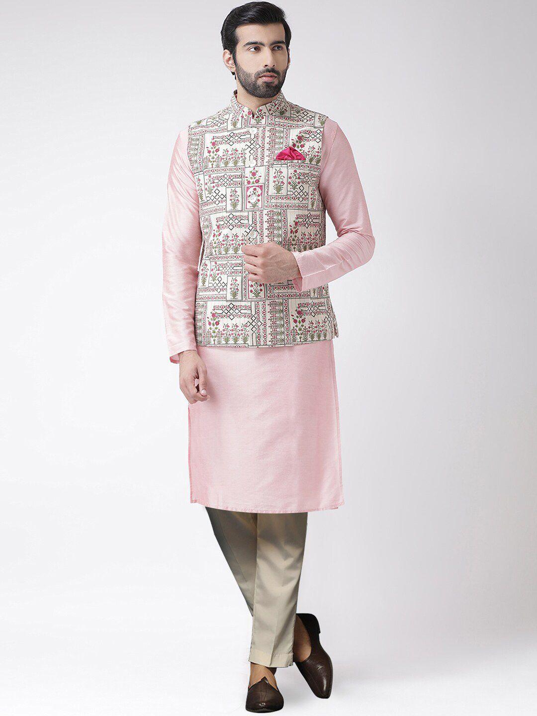 kisah mandarin collar kurta with dhoti pants with printed nehru jacket