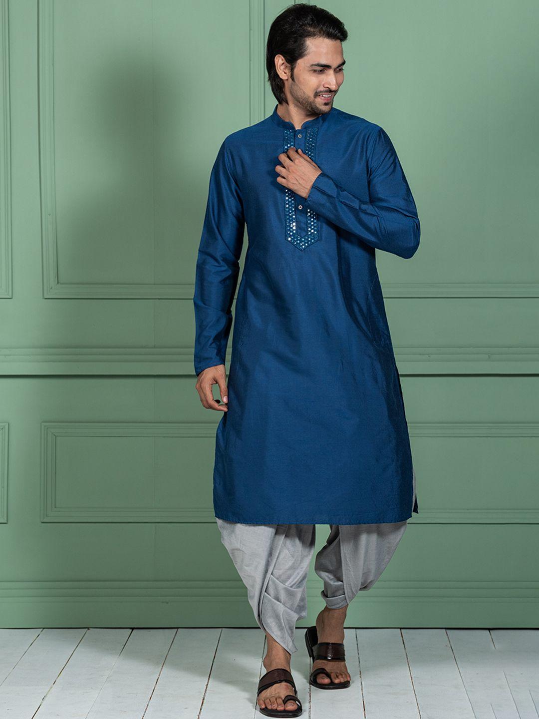 kisah mandarin collar mirror work straight kurta with dhoti pants