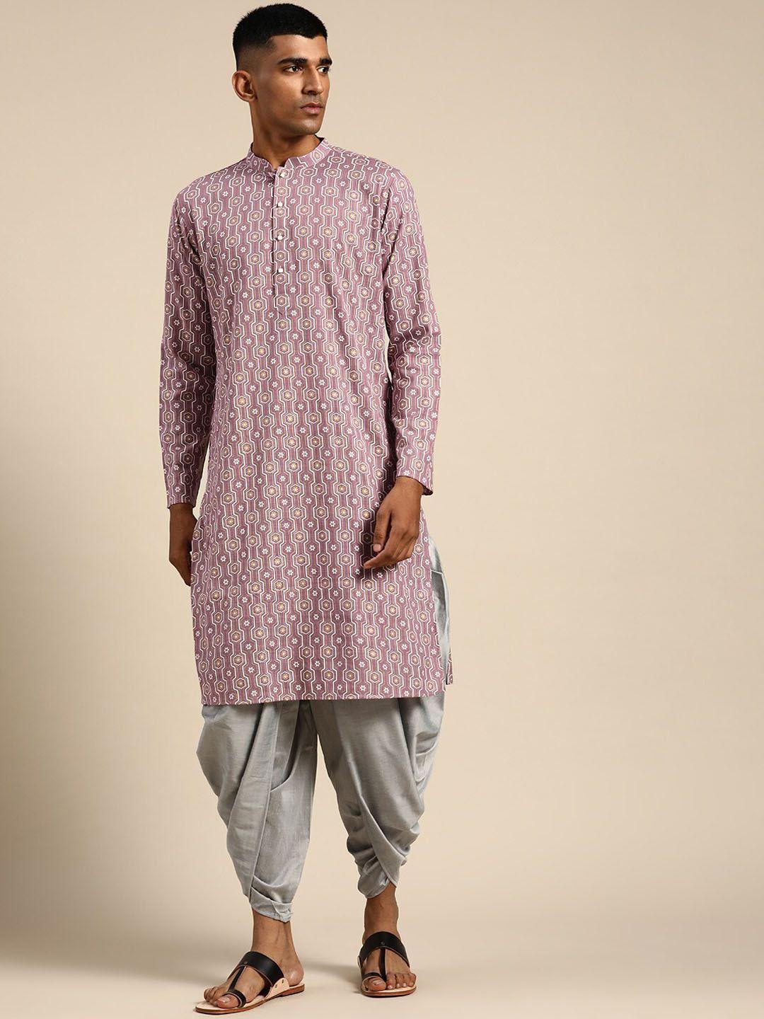 kisah mandarin collar printed pure cotton kurta with dhoti pants