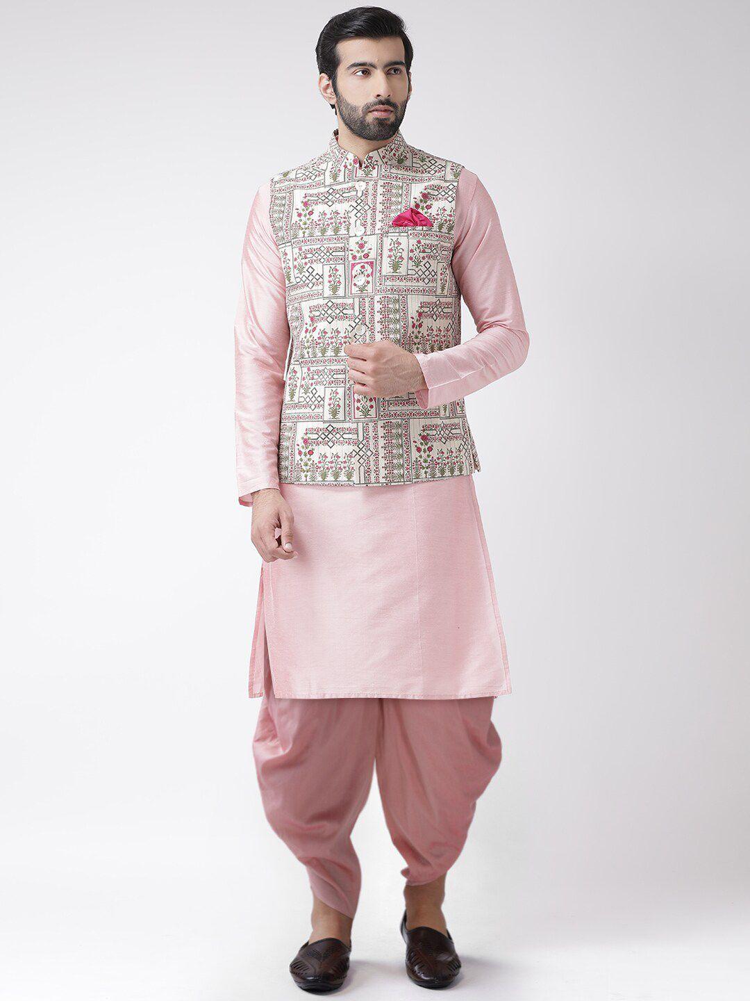 kisah mandarin collar pure cotton kurta with dhoti pants & nehru jacket
