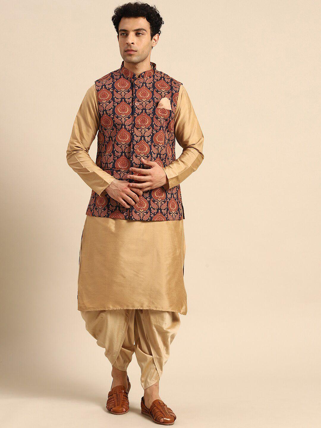 kisah mandarin collar regular kurta with dhoti pants & nehru jacket