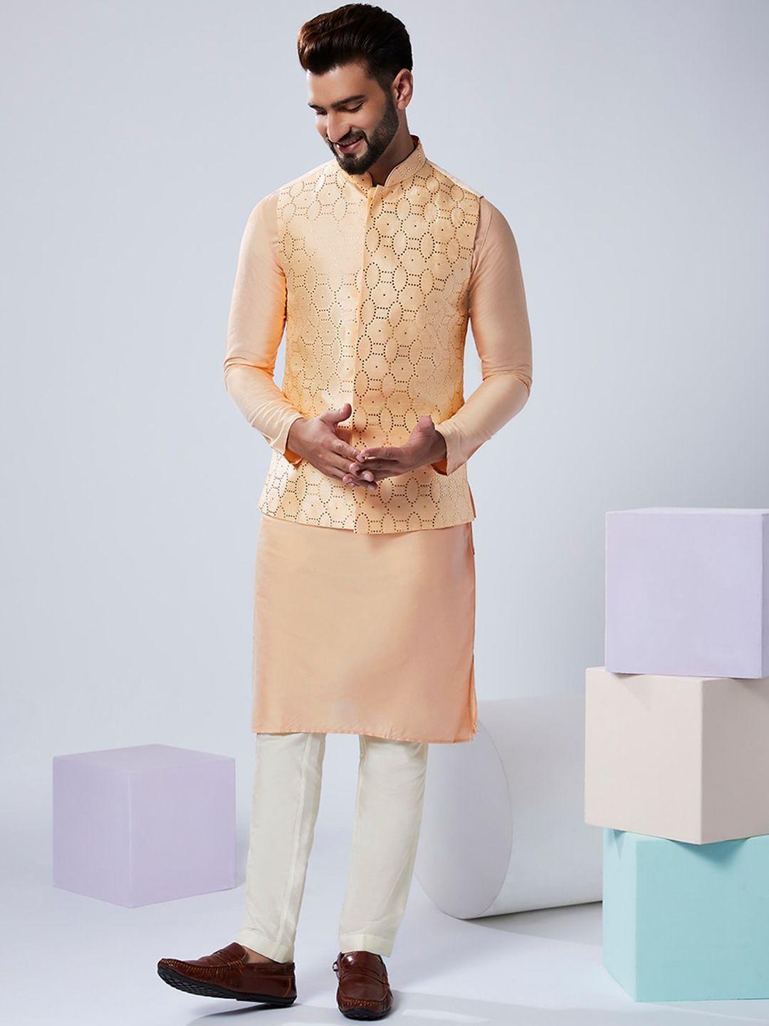 kisah mandarin collar regular kurta with trousers & nehru jacket