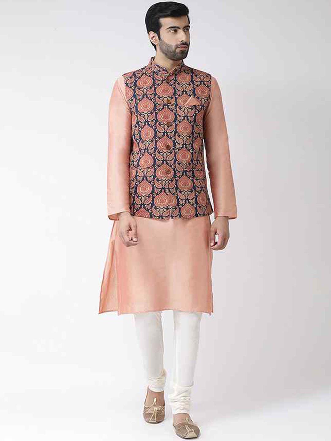 kisah mandarin collar regular straight kurta with churidar & nehru jacket