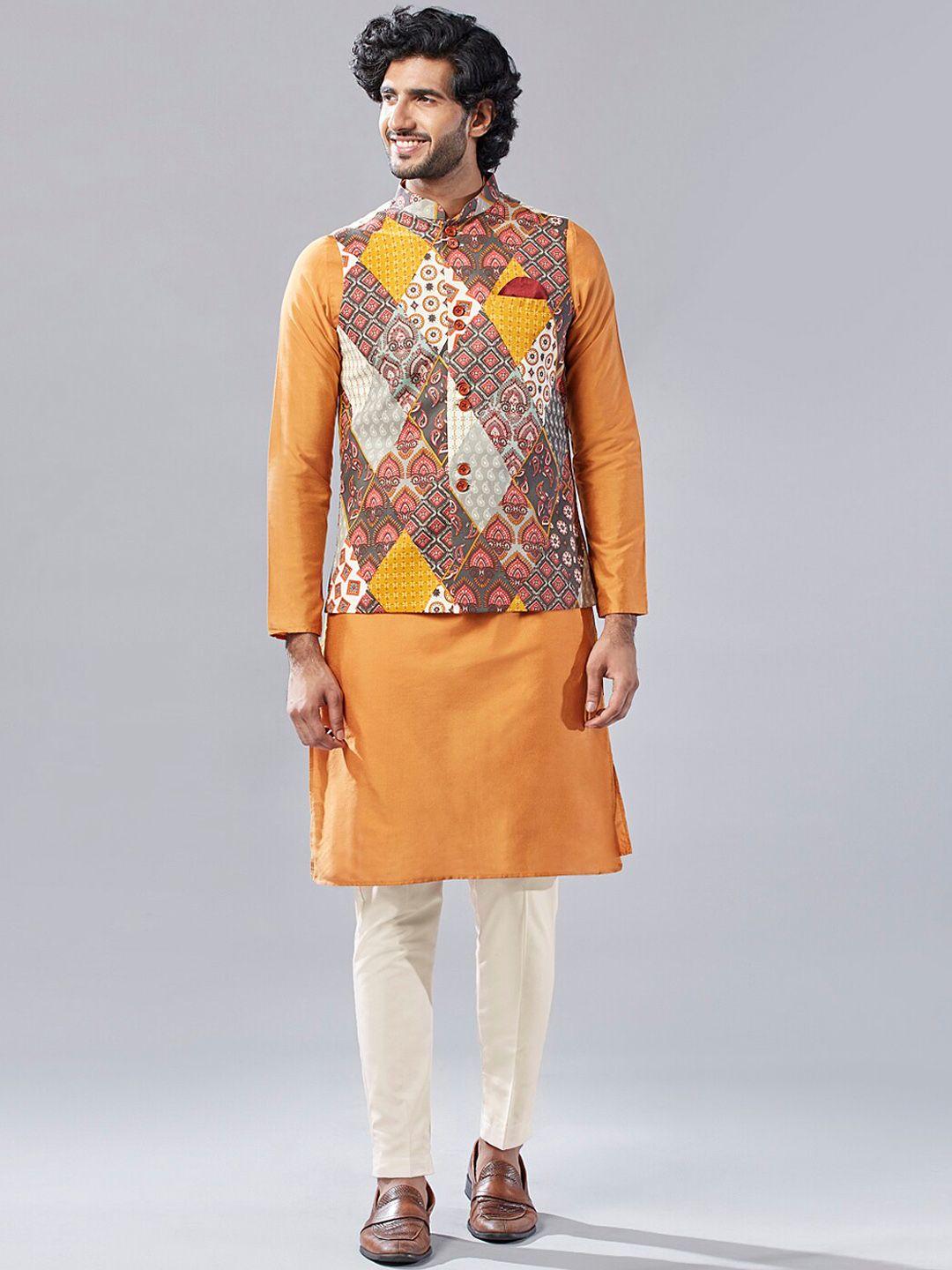 kisah mandarin collar straight kurta & pyjamas with nehru jacket