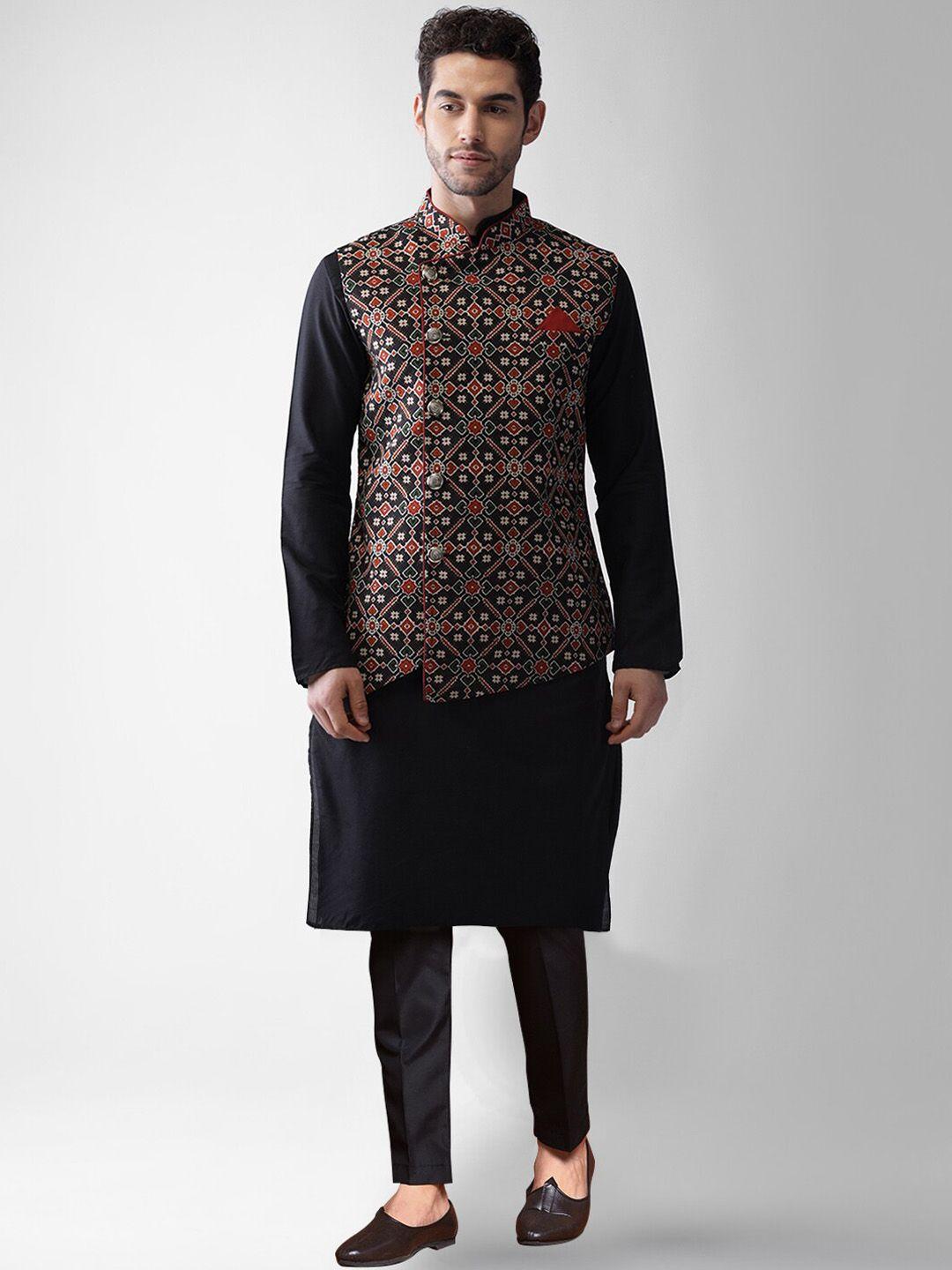 kisah mandarin collar straight kurta & trousers with nehru jacket