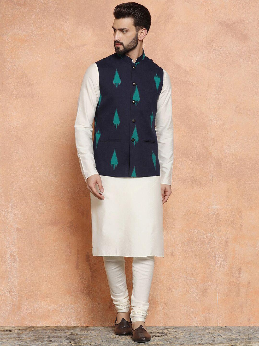 kisah mandarin collar straight kurta with churidar & nehru jacket