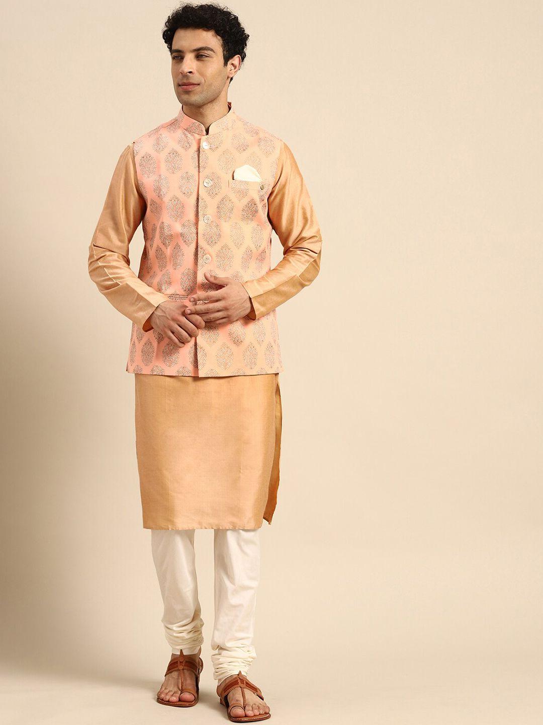 kisah mandarin collar straight kurta with churidar & nehru jacket