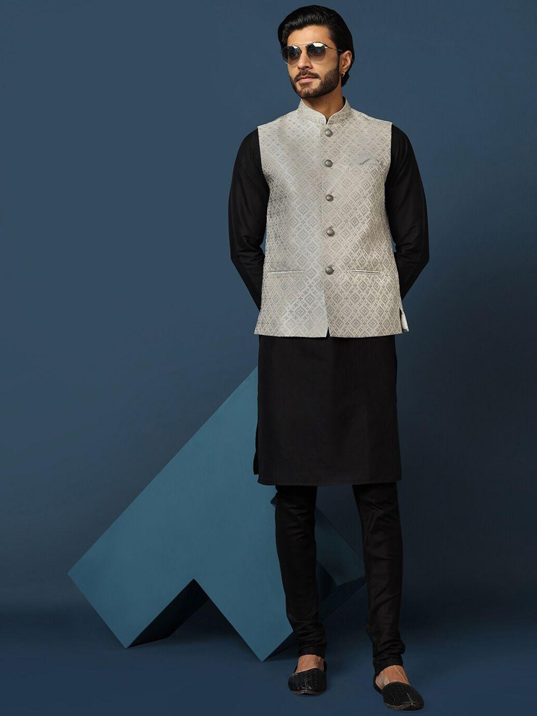 kisah mandarin collar straight kurta with churidar & nehru jacket