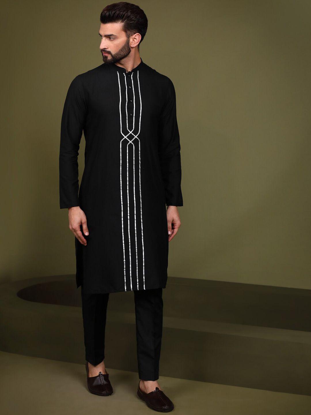 kisah mandarin collar striped straight cotton kurta