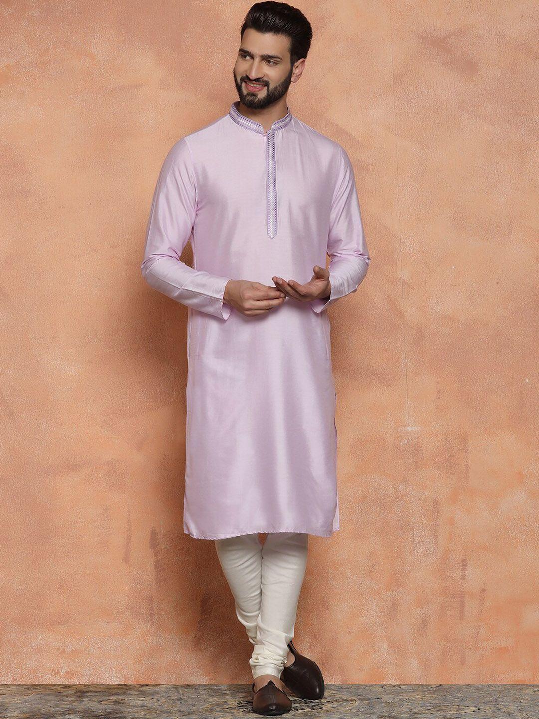 kisah mandarin collar thread work pure cotton straight kurta with churidar