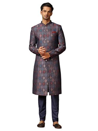 kisah men's sherwani trouser set, multi jacquard, woven design regular fit mandarin collar long sleeves (42)