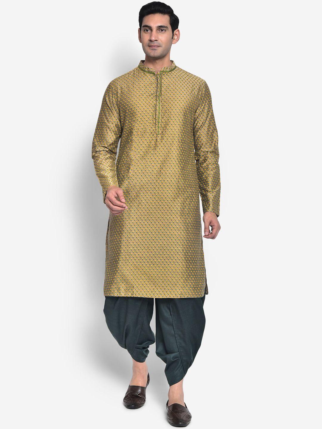 kisah men beige floral printed kurta with dhoti pants