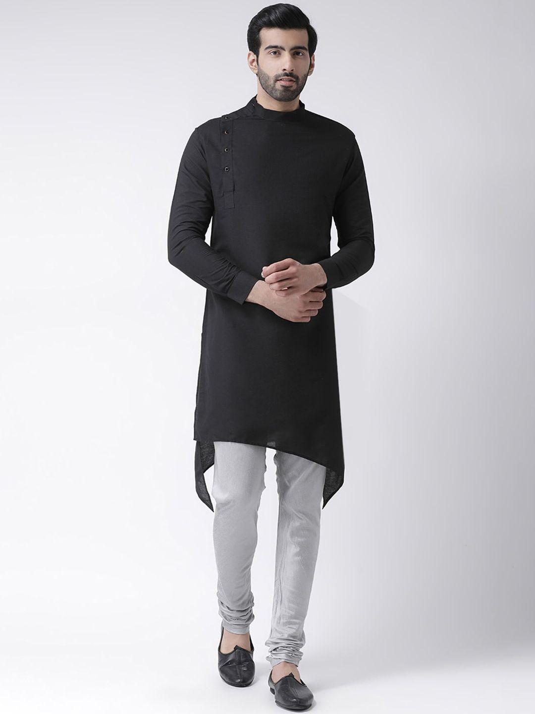 kisah men black & grey asymmetric hemline kurta with churidar