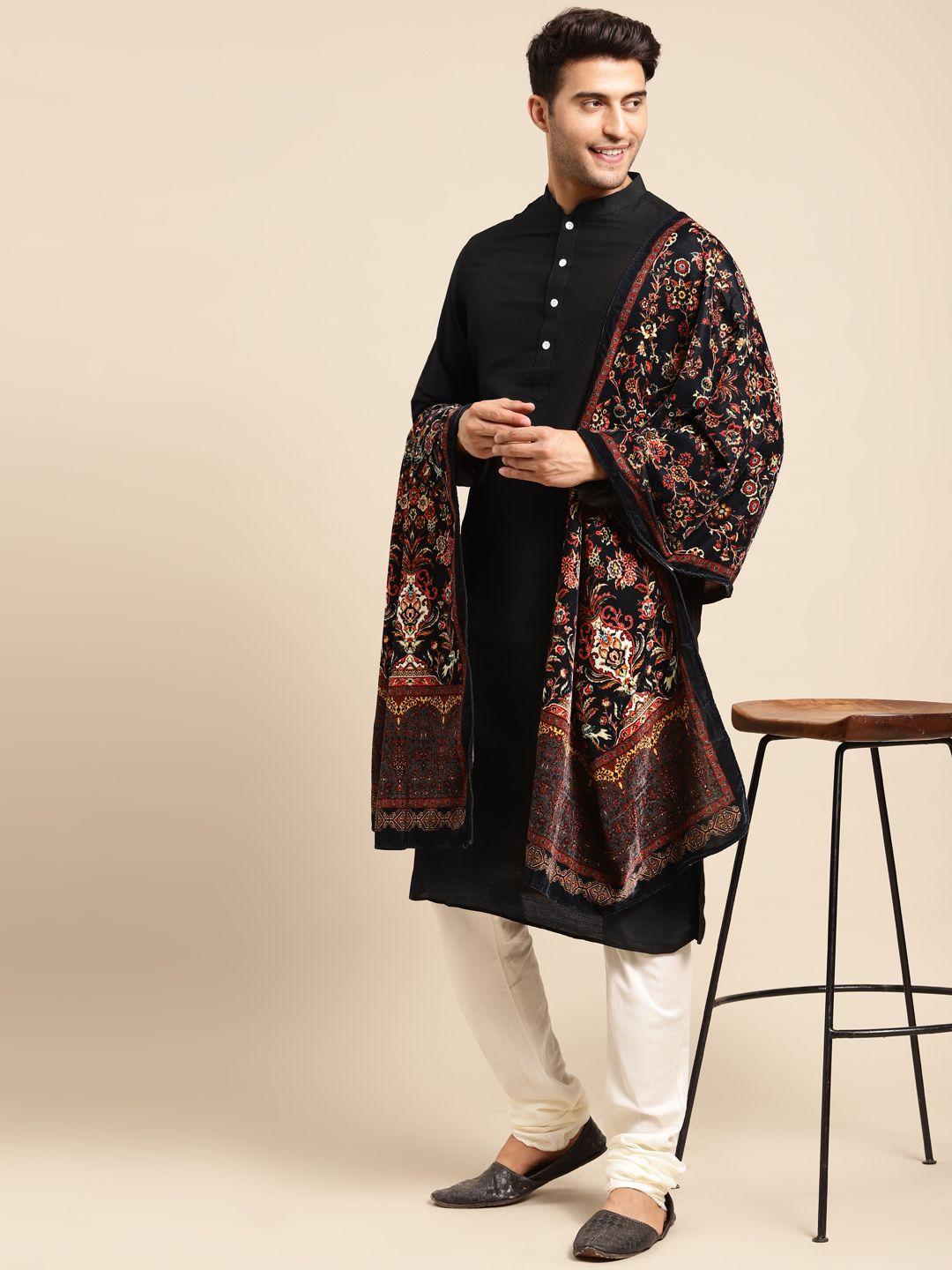 kisah men black & white kurta with churidar & shawl