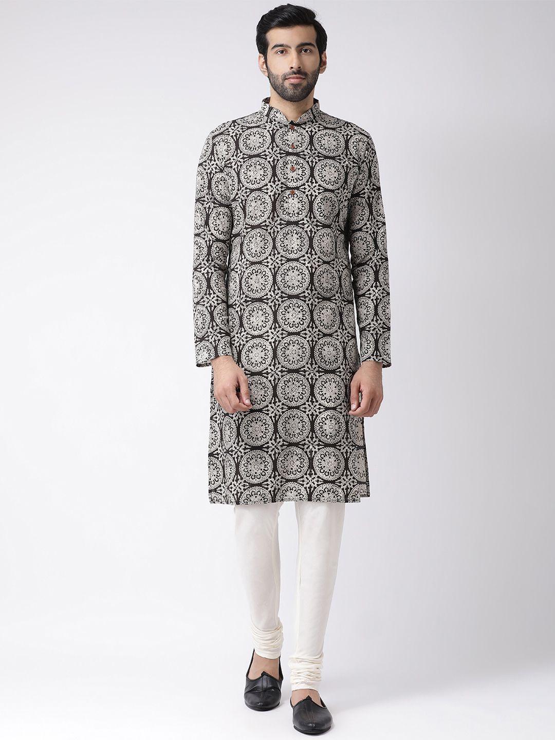 kisah men black & white printed kurta with churidar