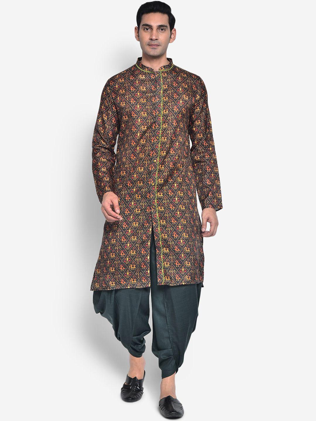 kisah men black ethnic motifs printed kurta